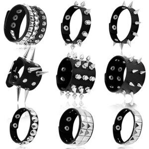 Punk Goth Bracelets Studded Spike Leather Rivet Adjustable Rock Metal Wristband